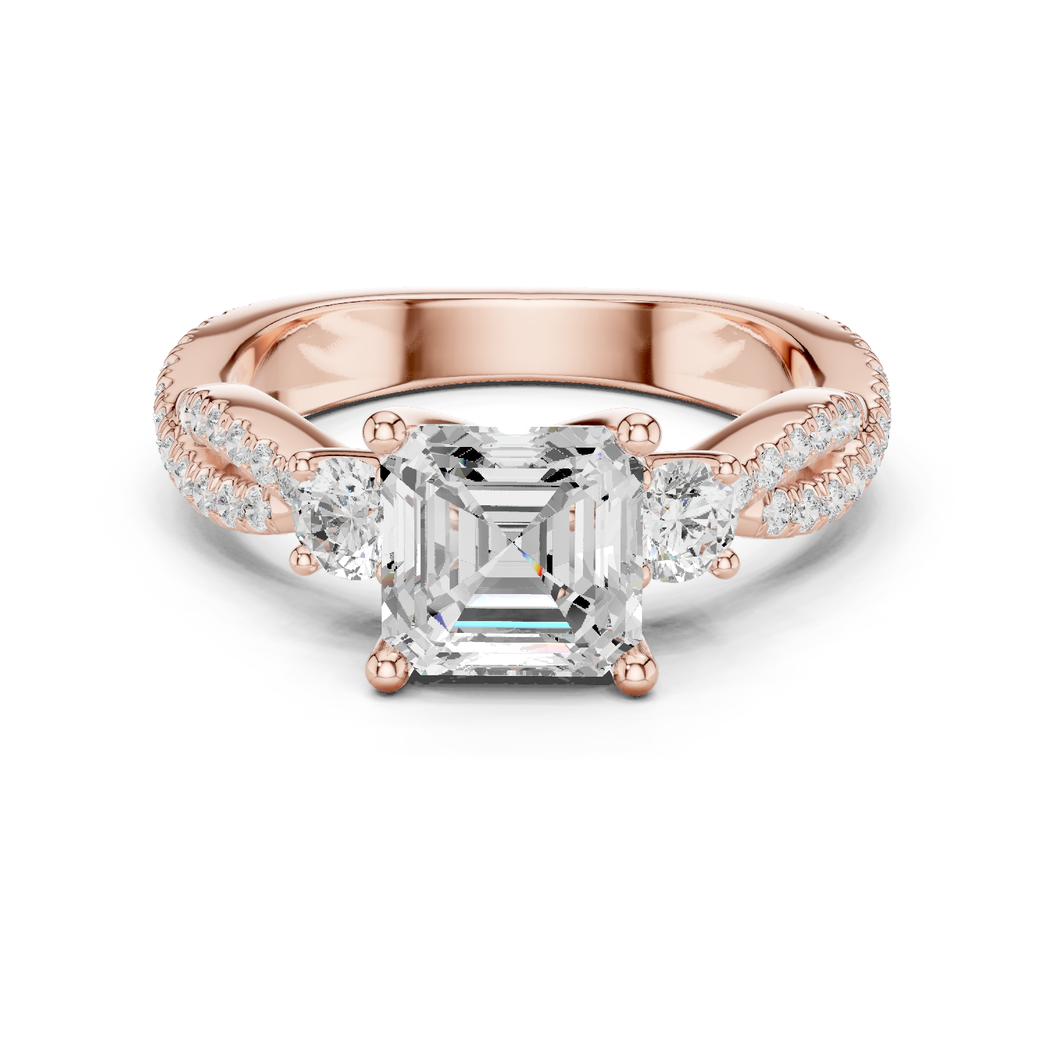 Gold Ring, Asscher center stone, Rose Gold