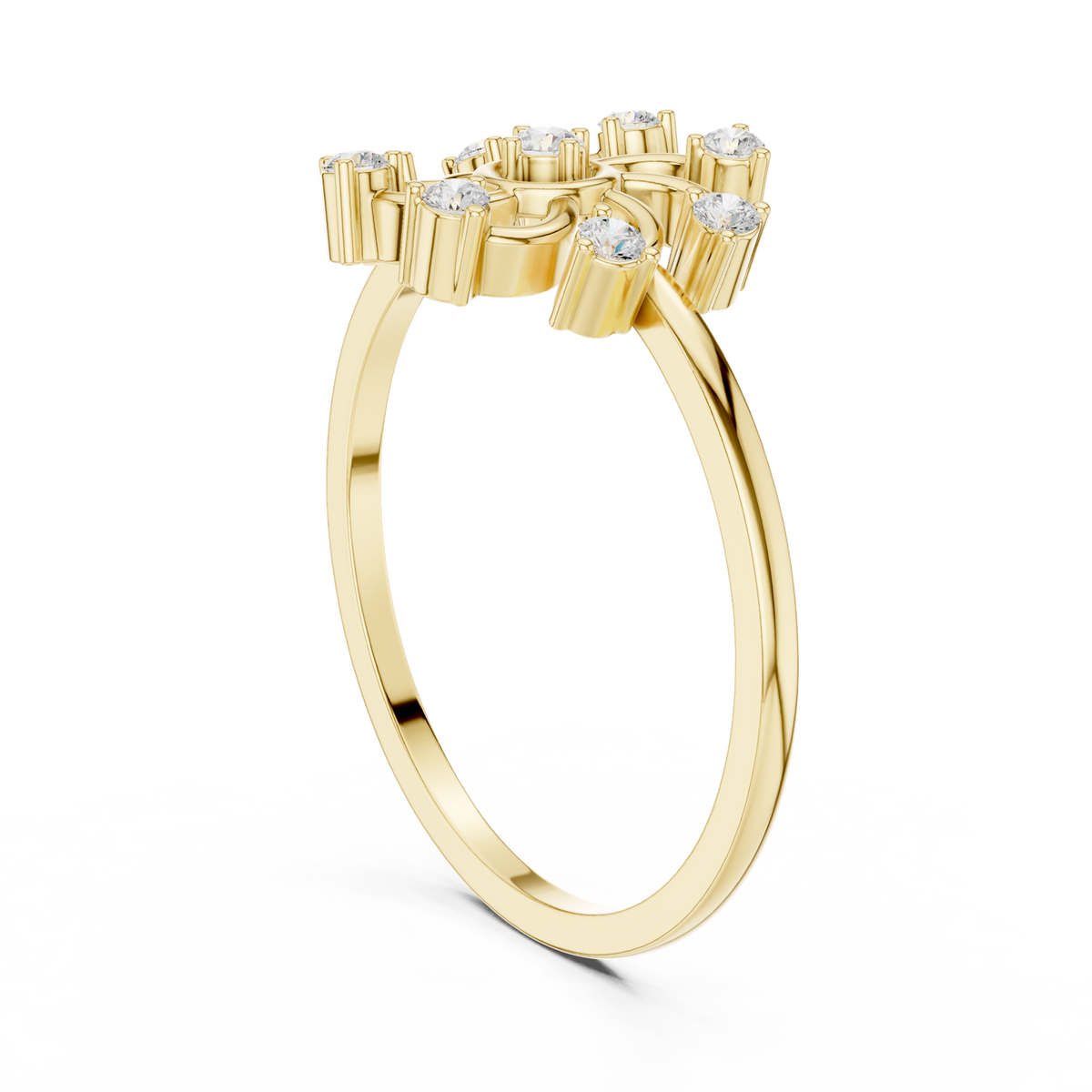 14K Solid Gold Lab Diamond Flower Cluster Ring, Yellow Gold, view 1