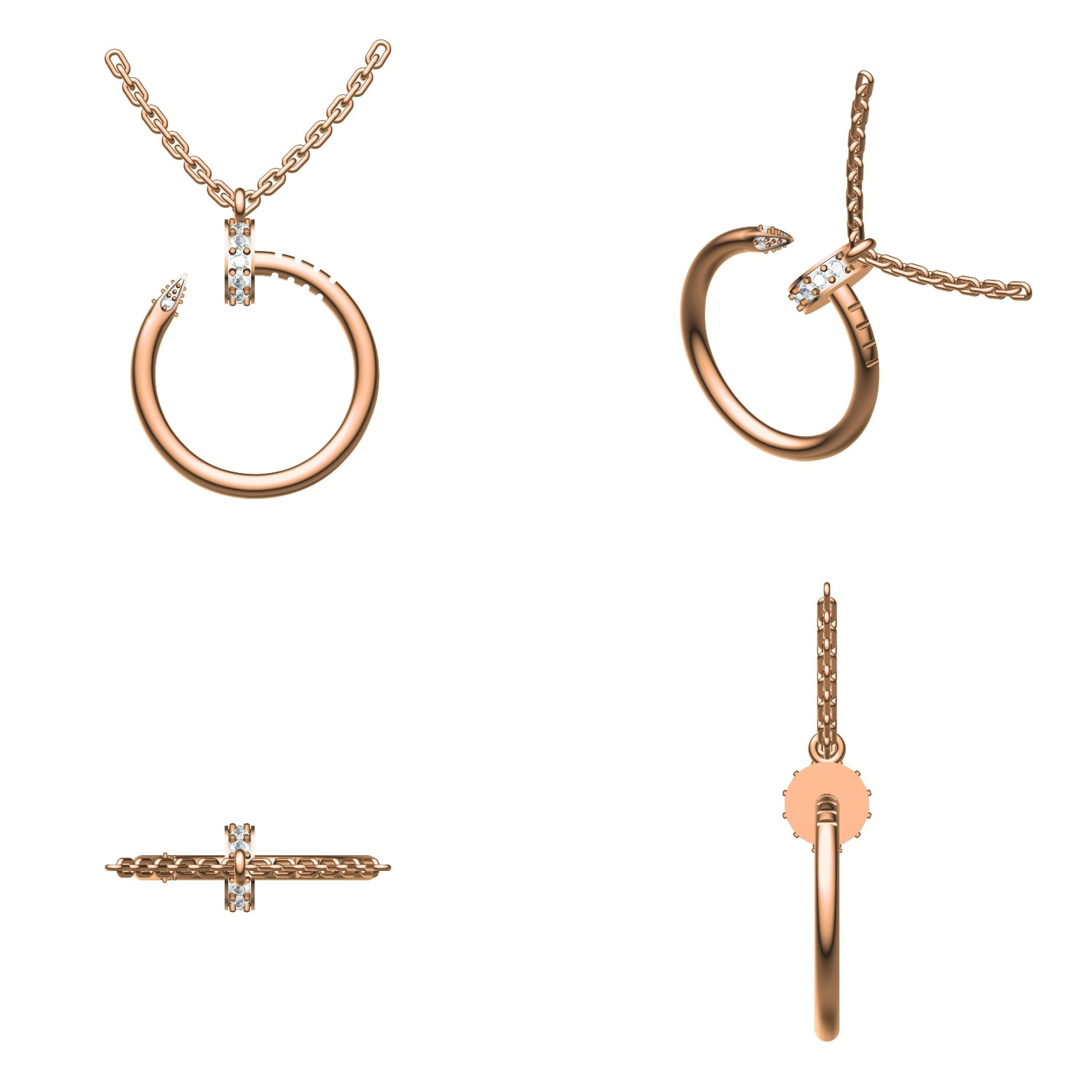 14K Solid Gold Lab Diamond Pendant Necklace, Rose Gold