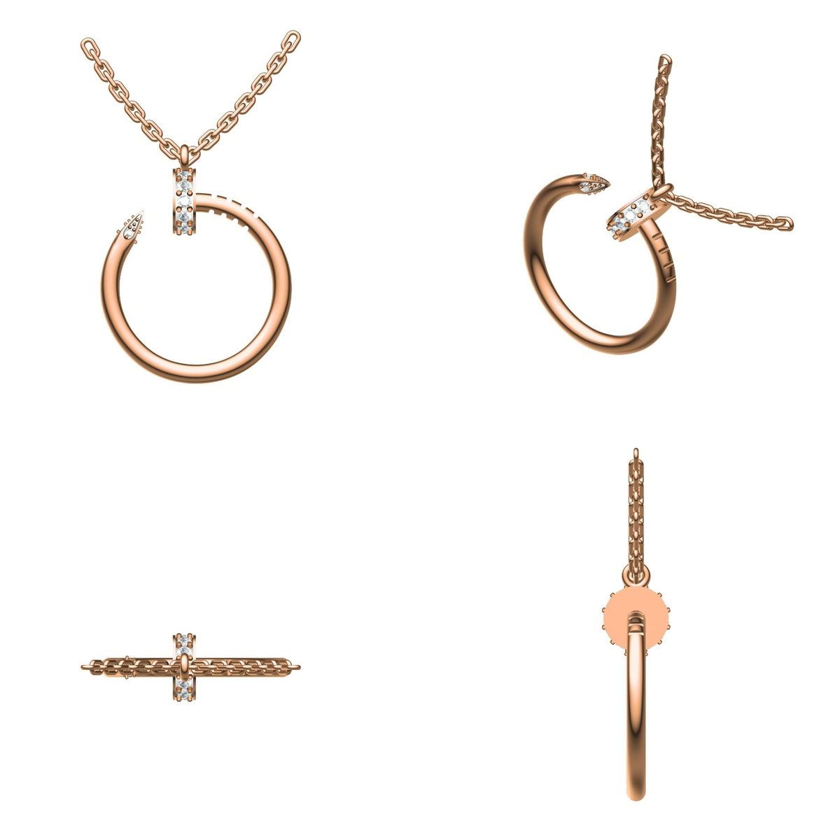 14K Solid Gold Lab Diamond Pendant Necklace, Rose Gold