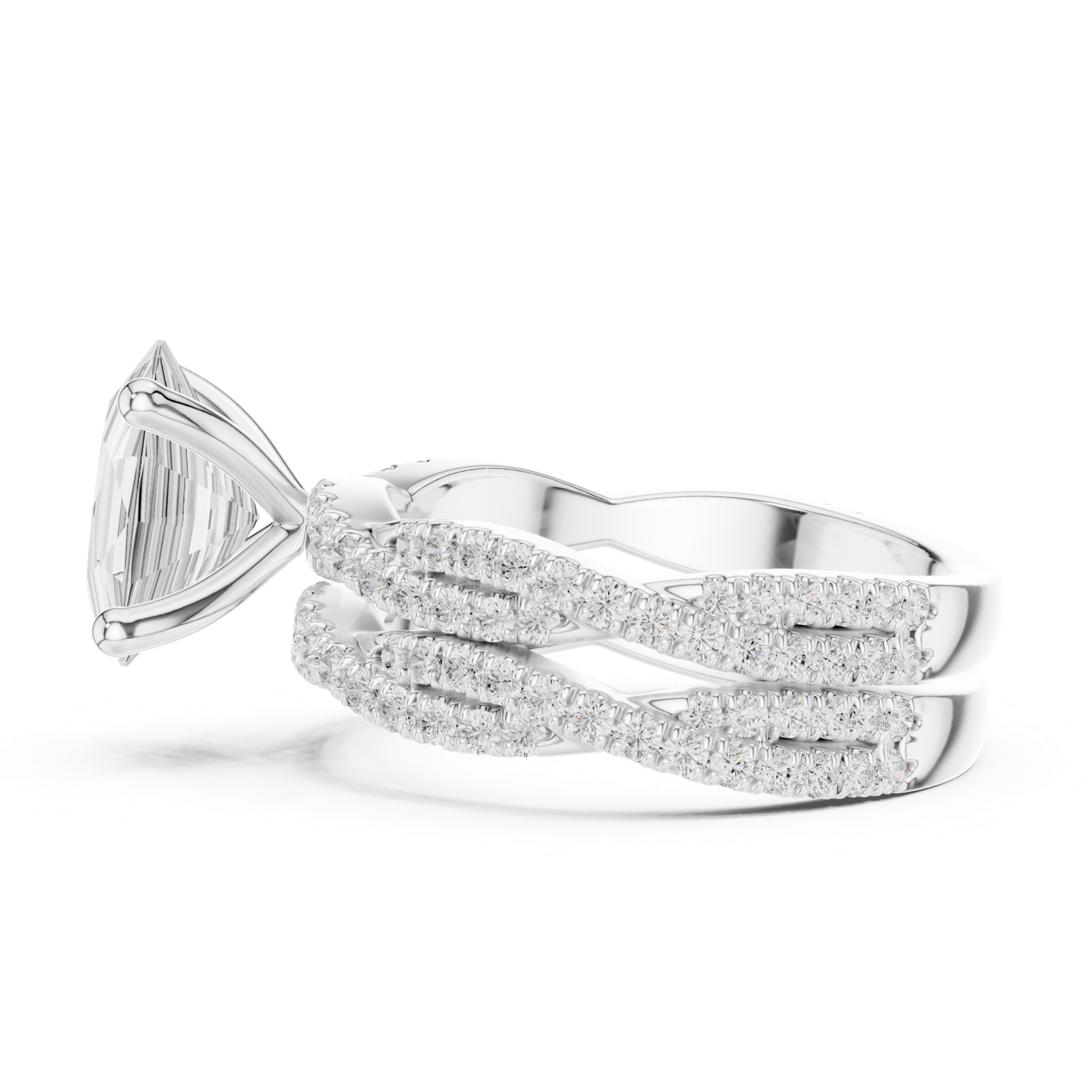 Gold Ring DDLR-300, Oval center stone, White Gold, view 3
