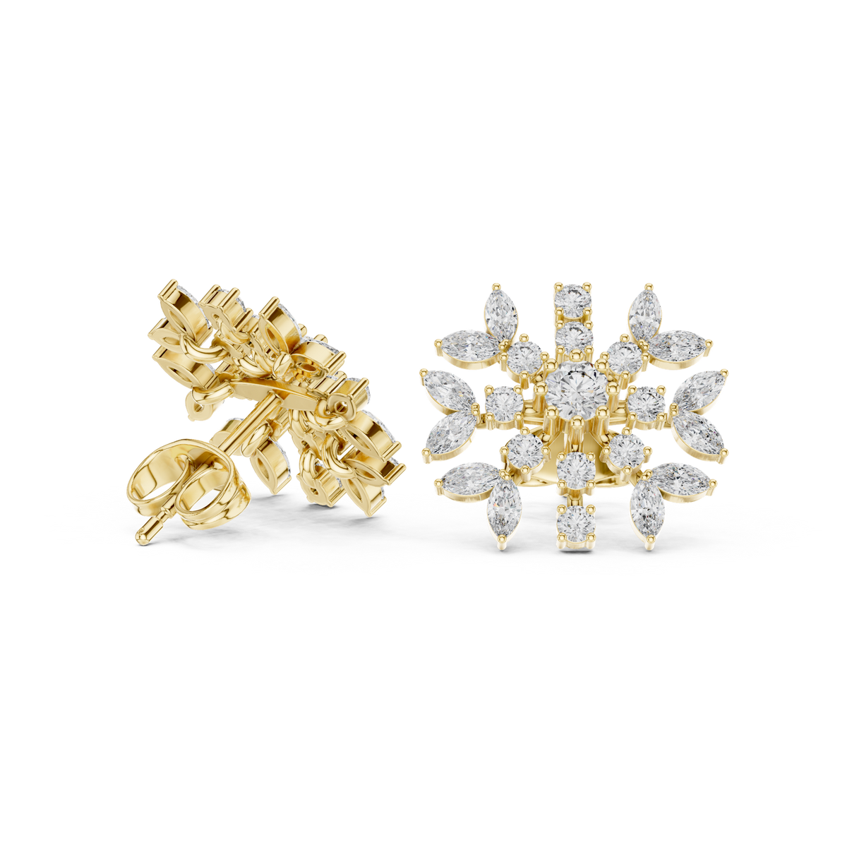 14K Solid Gold Lab Diamond Flower Cluster Earrings, Yellow Gold, view 1