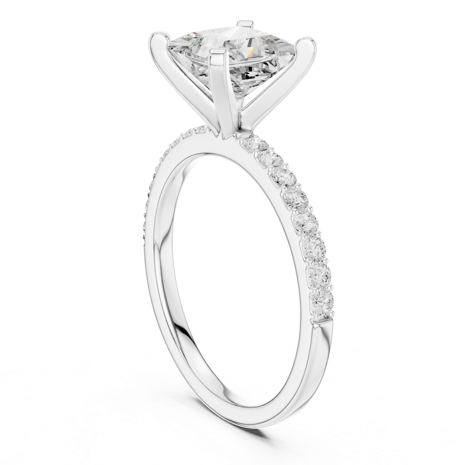 Gold Ring DDLR-040, Princess center stone, White Gold, view 1