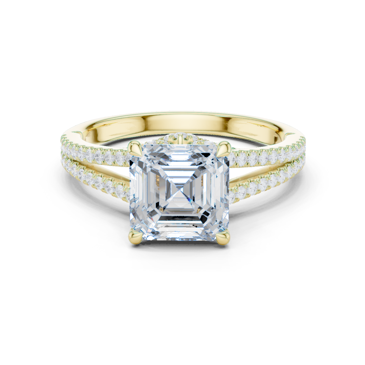 Gold Ring DDLR-252, Asscher center stone, Yellow Gold