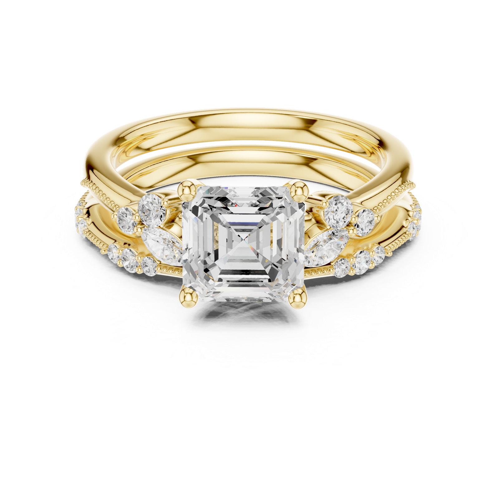 Gold Ring DDLR-299, Asscher center stone, Yellow Gold, view 4