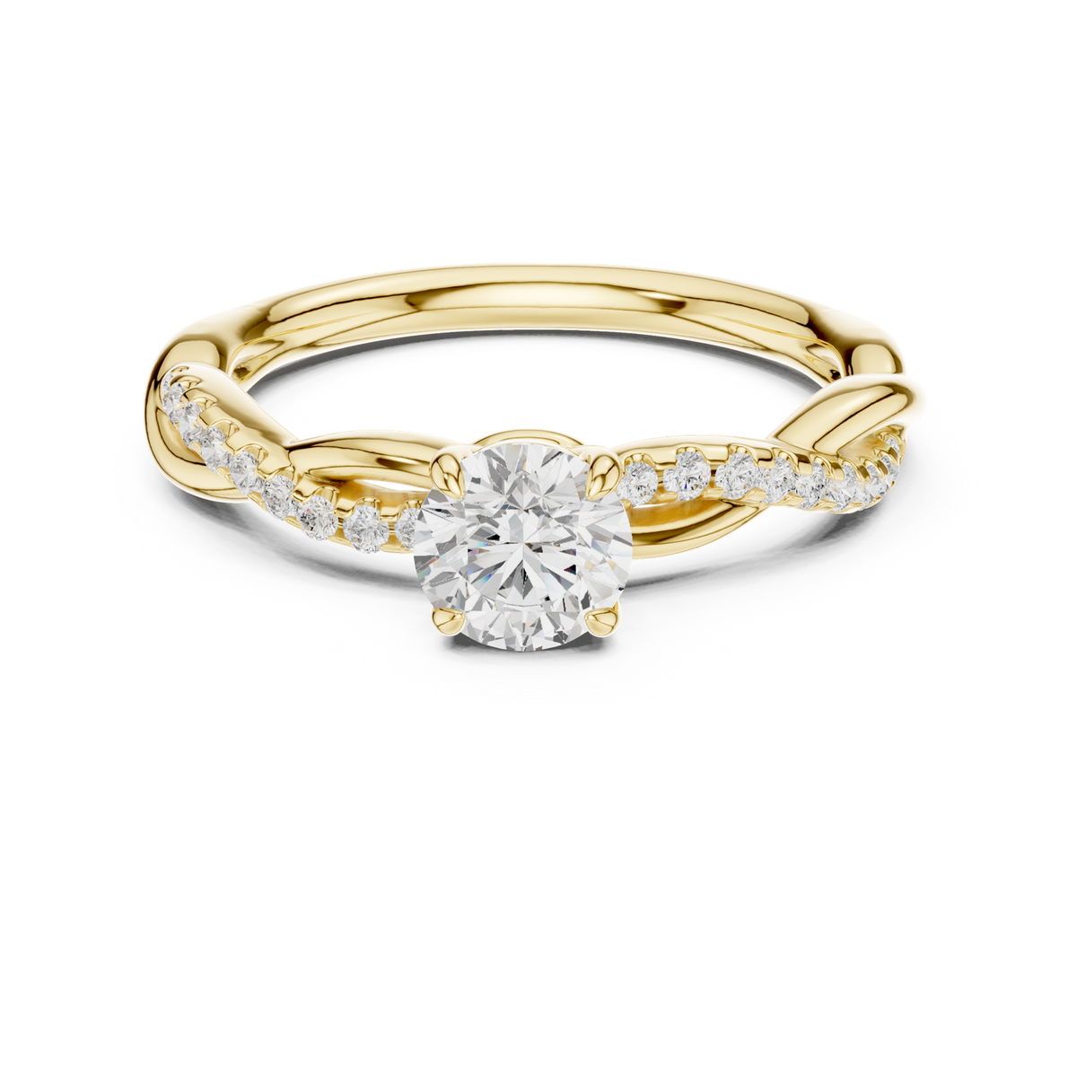 14K Solid Gold Lab Diamond Twist Ring, Yellow Gold