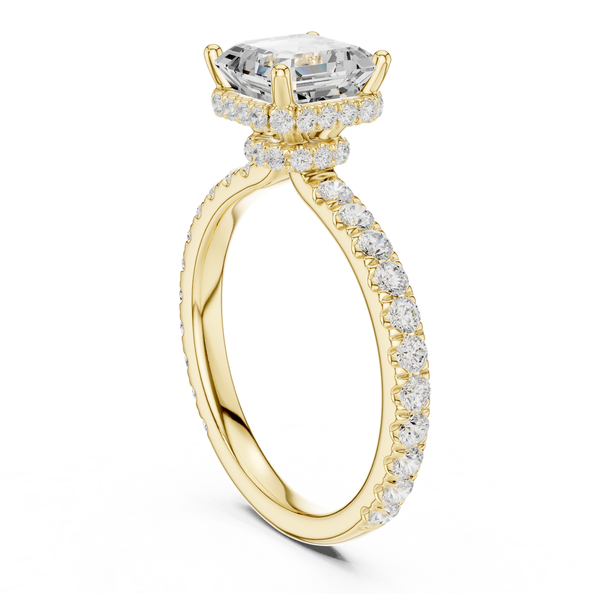 Gold Ring, Asscher center stone, Yellow Gold, view 1