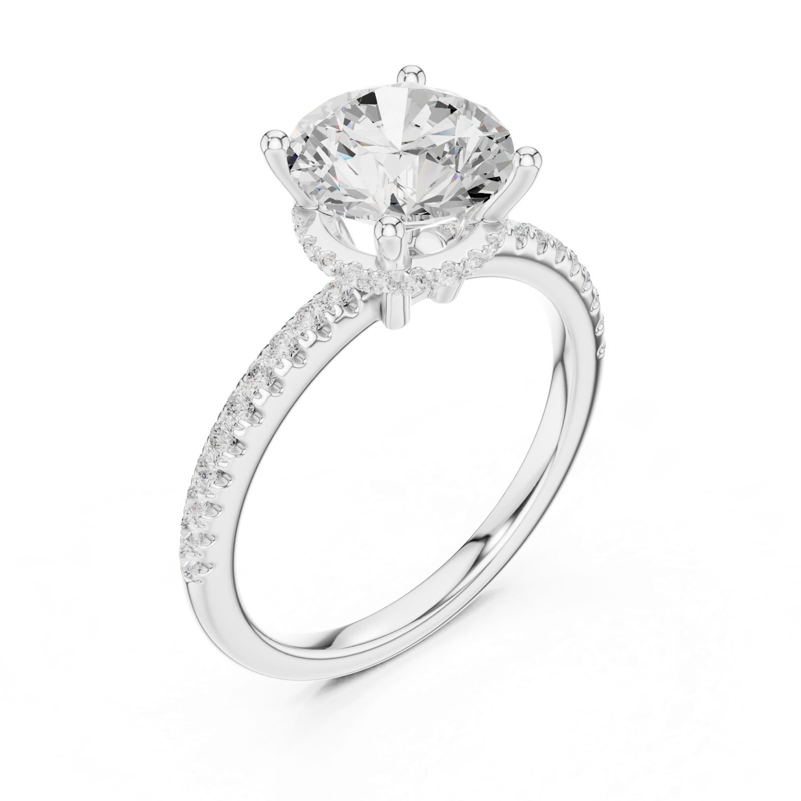 Gold Ring DDLR-177, Round center stone, White Gold, view 2