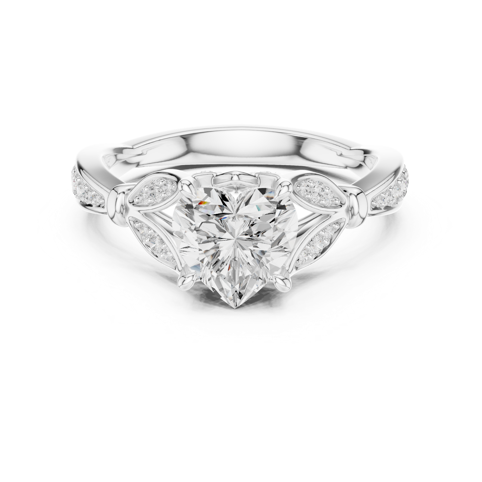 Gold Ring DDLR-257, Heart center stone, White Gold, view 4