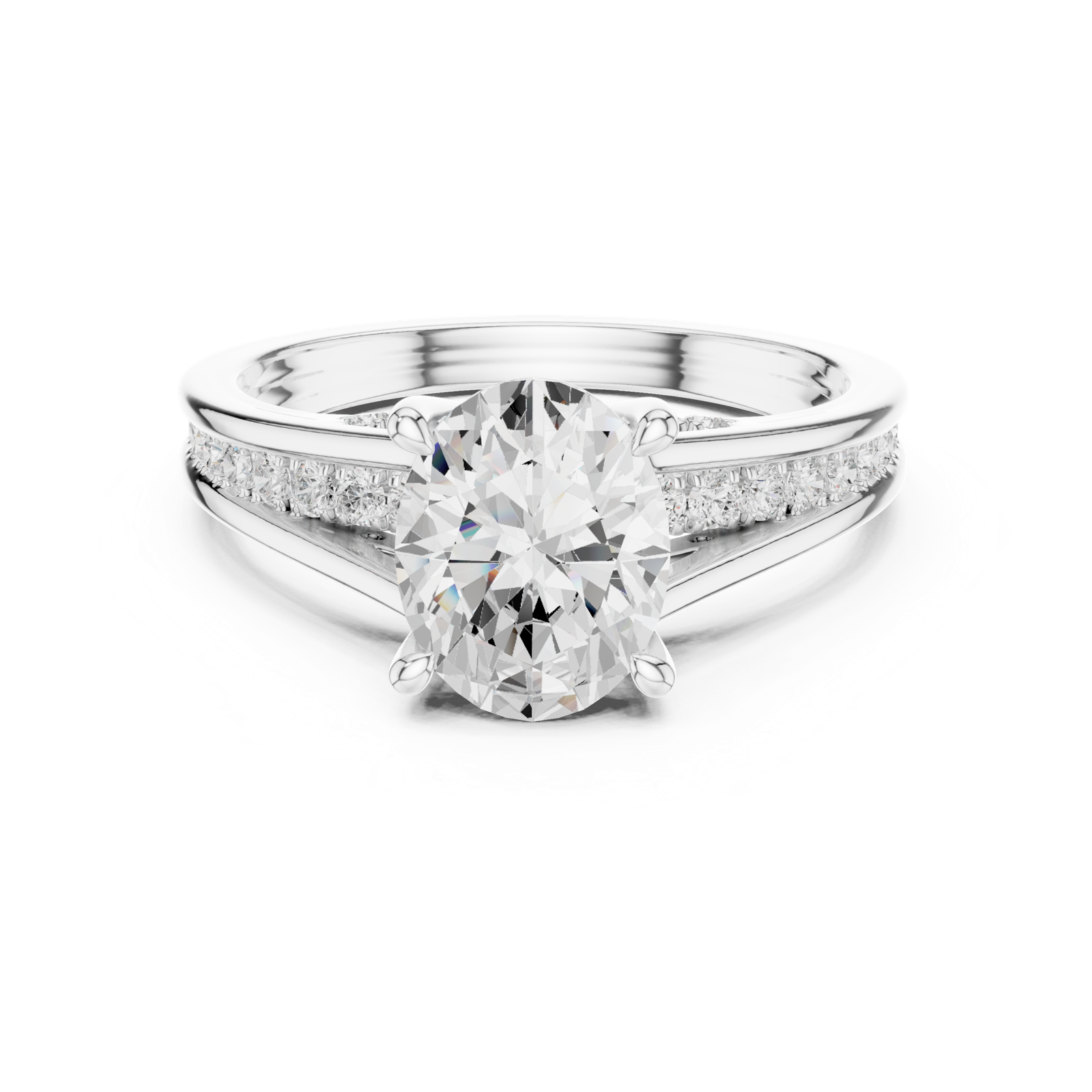 Gold Ring DDLR-253, Oval center stone, White Gold, view 4