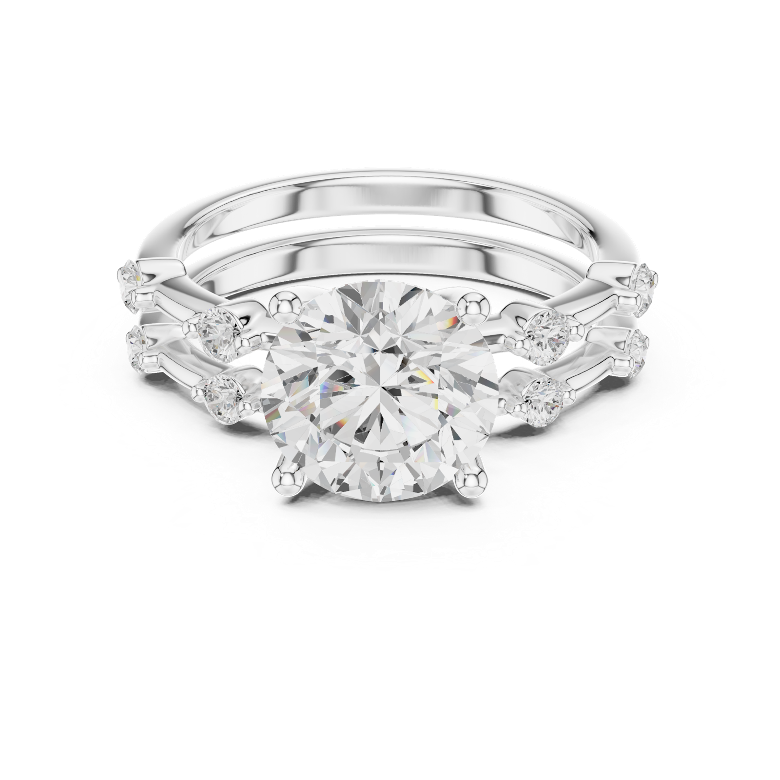 Gold Ring DDLR-441, Round center stone, White Gold, view 4