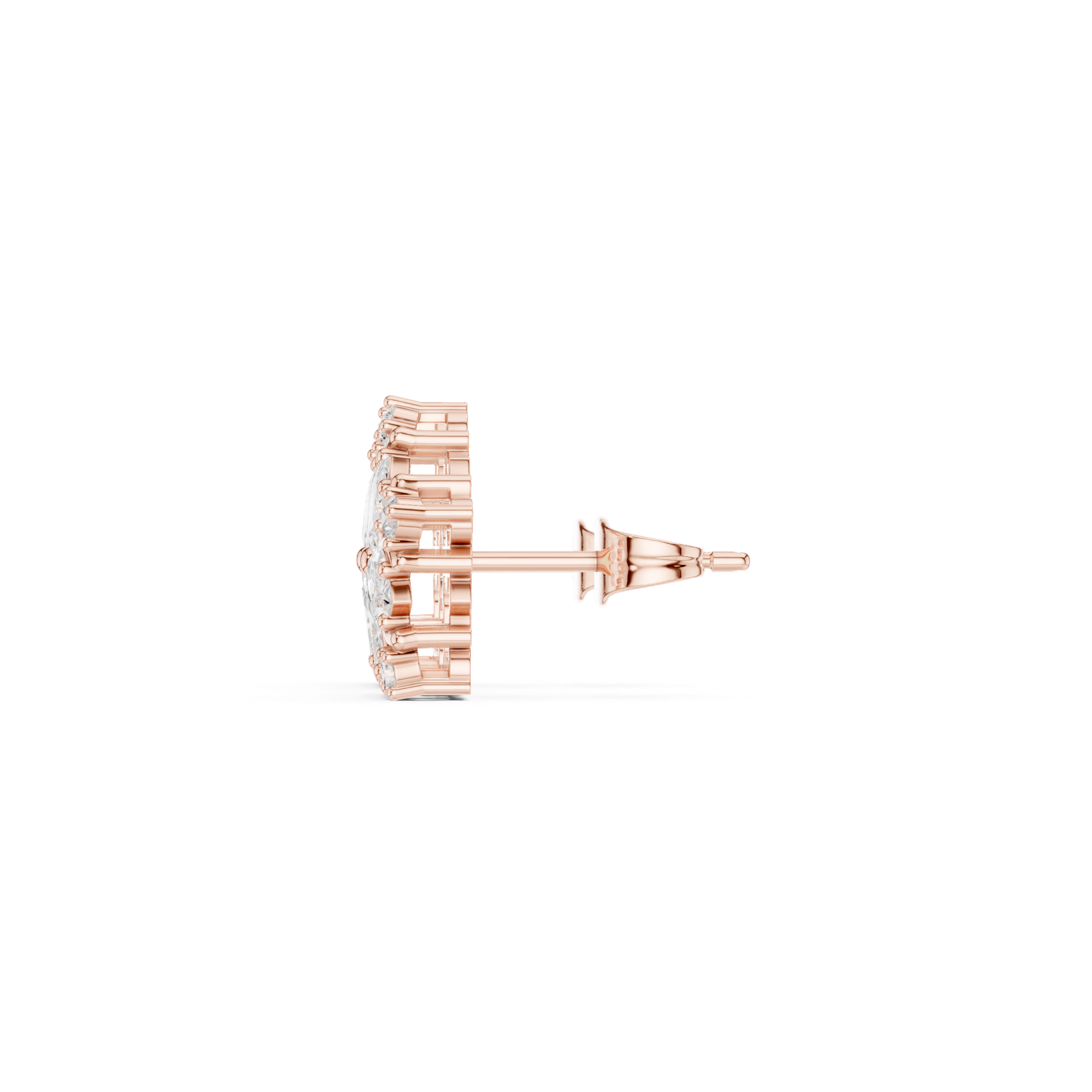 14K Solid Gold Lab Diamond Flower Cluster Earrings, Rose Gold, view 3