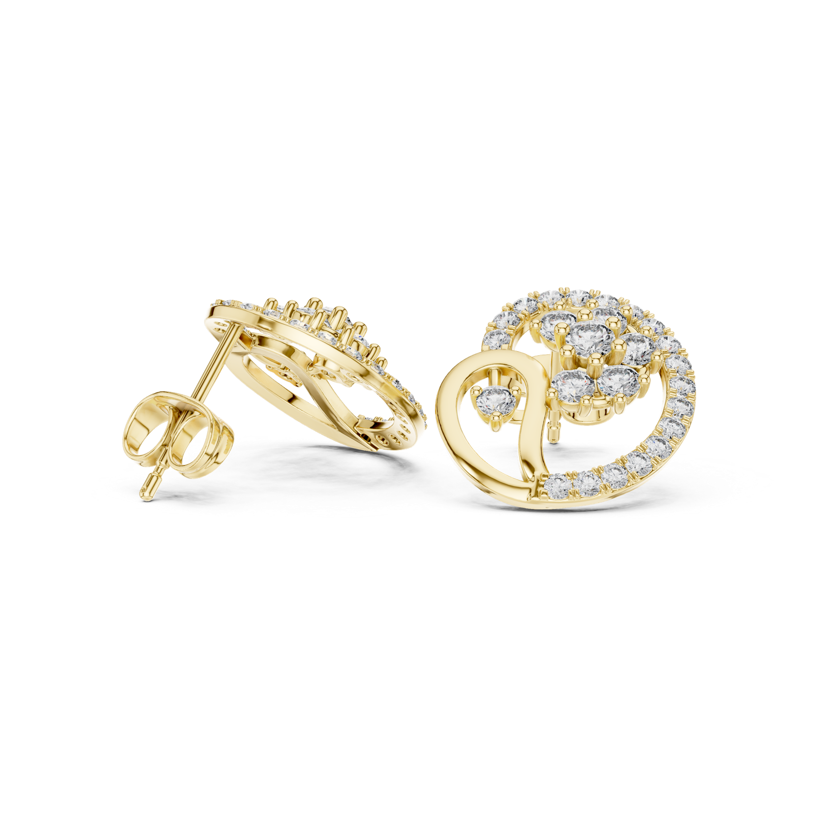 14K Solid Gold Lab Diamond Cluster Earrings, Yellow Gold, view 1