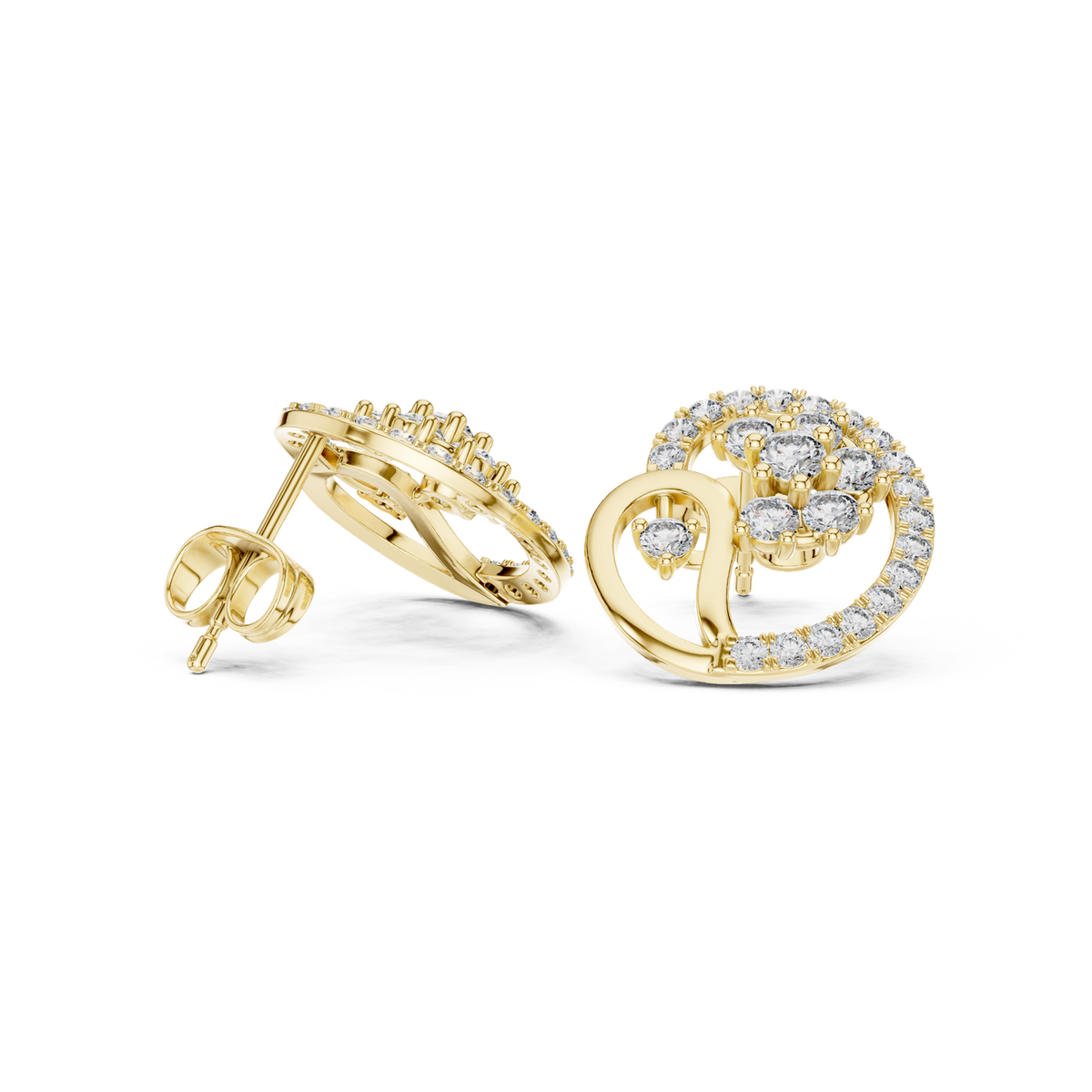 14K Solid Gold Lab Diamond Cluster Earrings, Yellow Gold, view 1