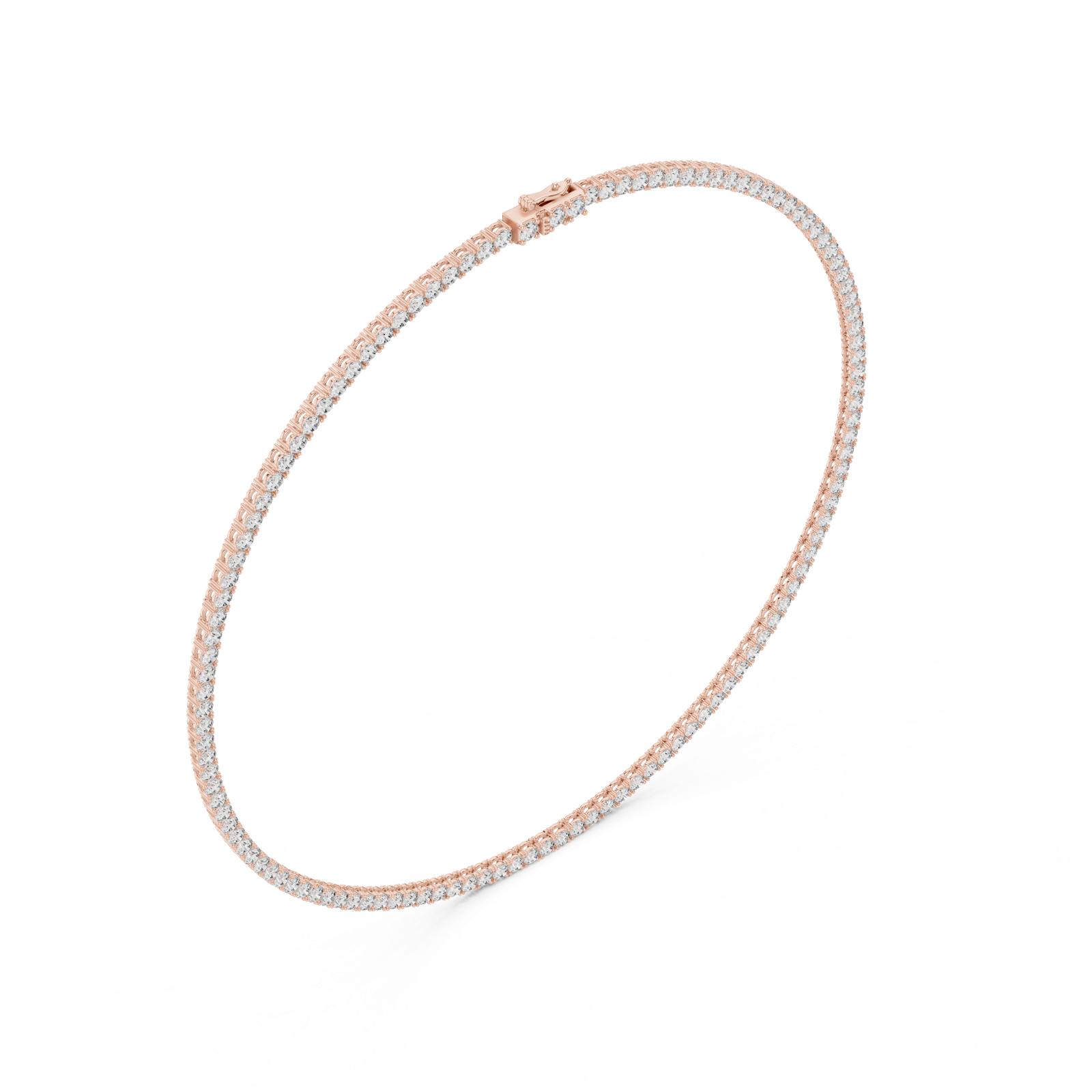 14K Solid Gold Lab Diamond Tennis Necklace, Rose Gold