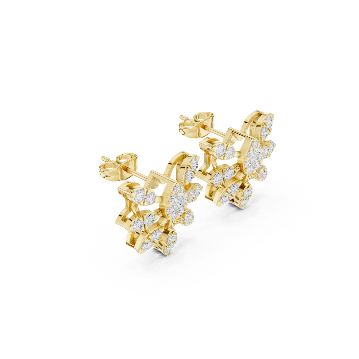 14K Solid Gold Lab Diamond Butterfly Cluster Earrings, Yellow Gold, view 1