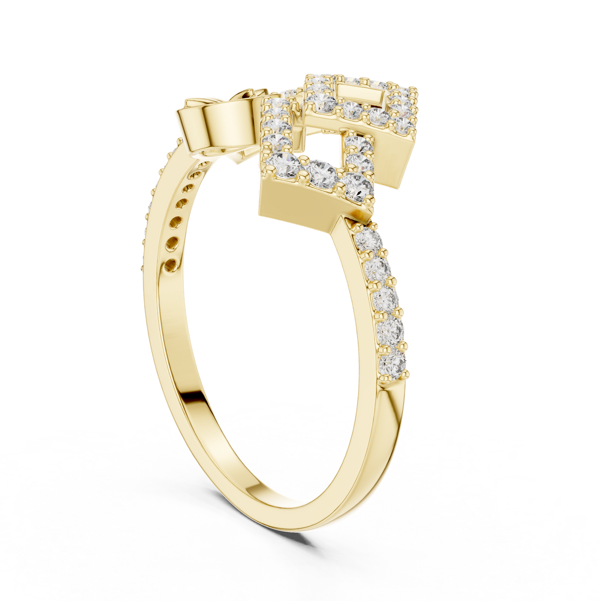 14K Solid Gold Lab Diamond Clover Cluster Ring, Yellow Gold, view 1