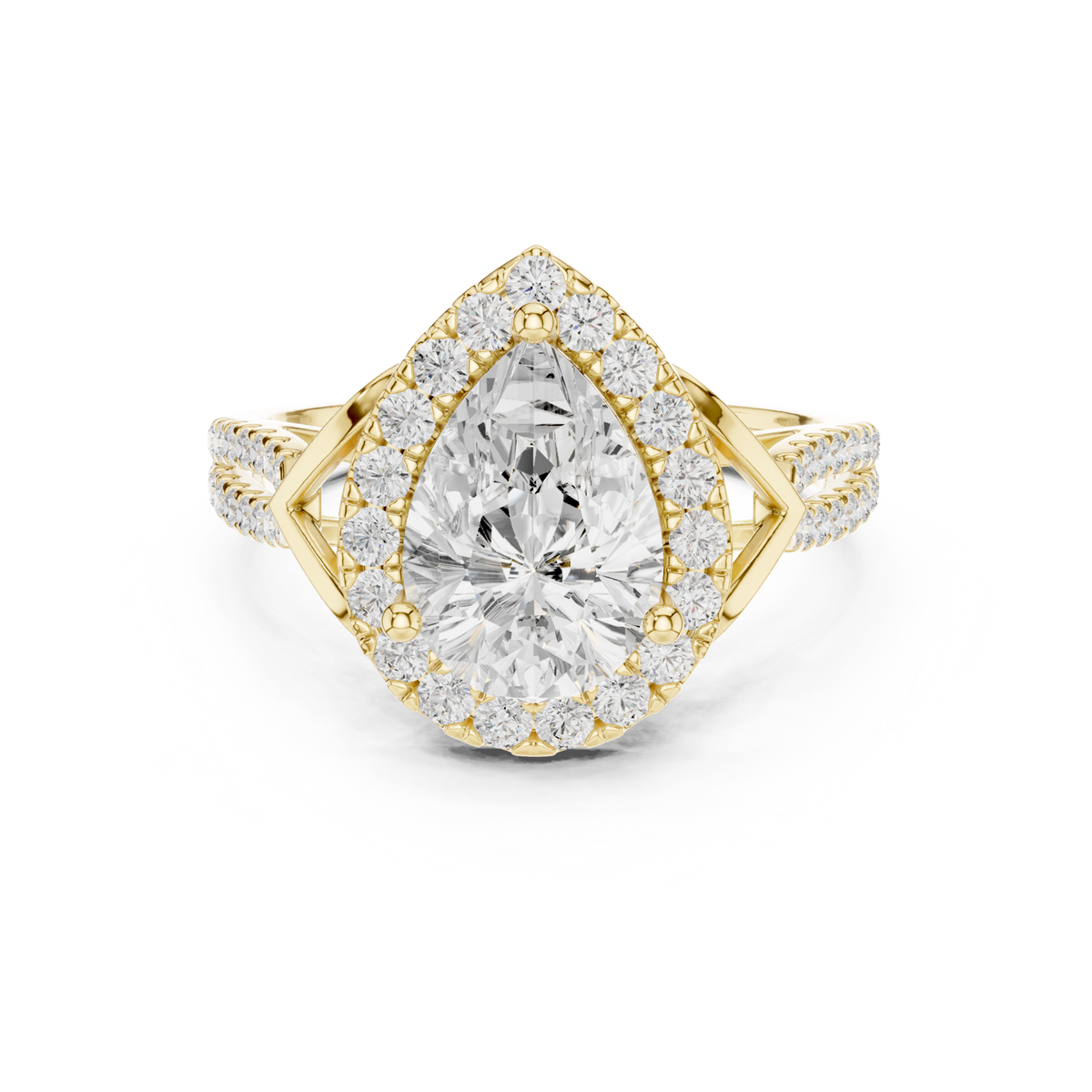 14K Solid Gold Lab Diamond Halo Ring, Yellow Gold