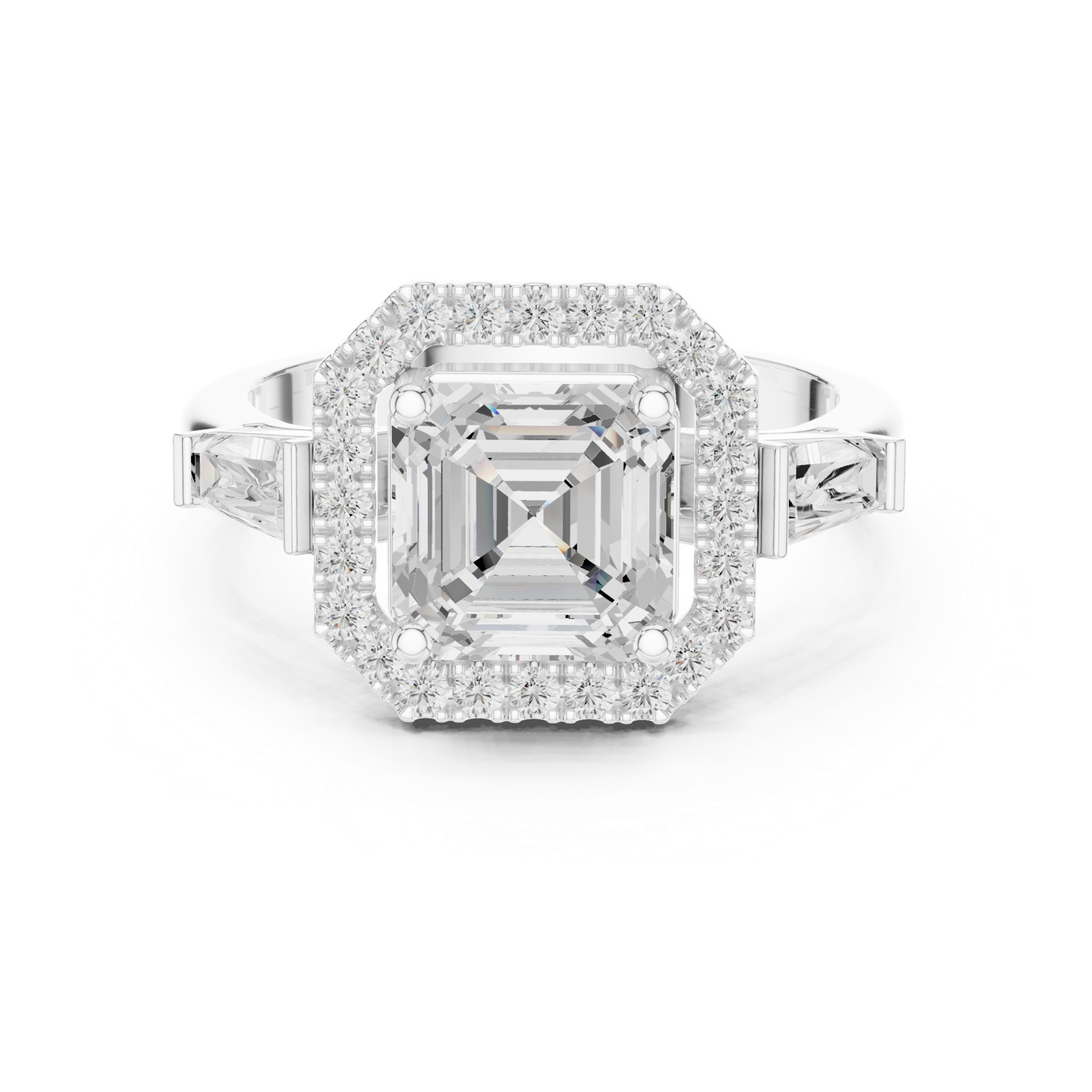 Gold Ring, Asscher center stone, White Gold, view 4