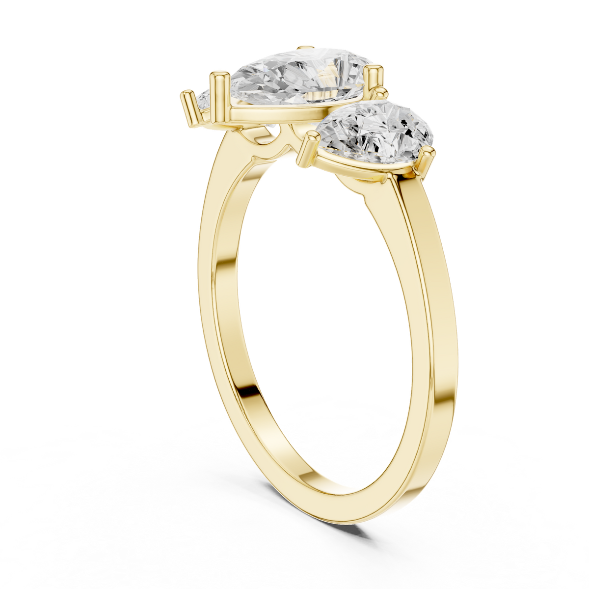 14K Solid Gold Lab Diamond Three-Stone Ring, Yellow Gold, view 1