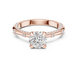 14K Solid Gold Lab Diamond Solitaire Ring, Rose Gold