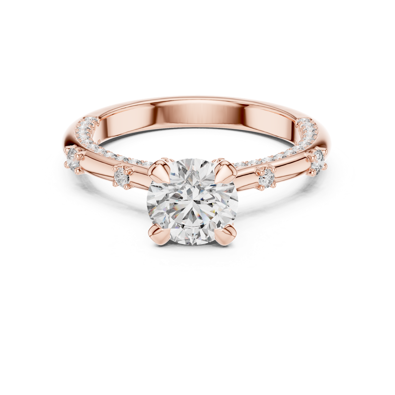14K Solid Gold Lab Diamond Solitaire Ring, Rose Gold