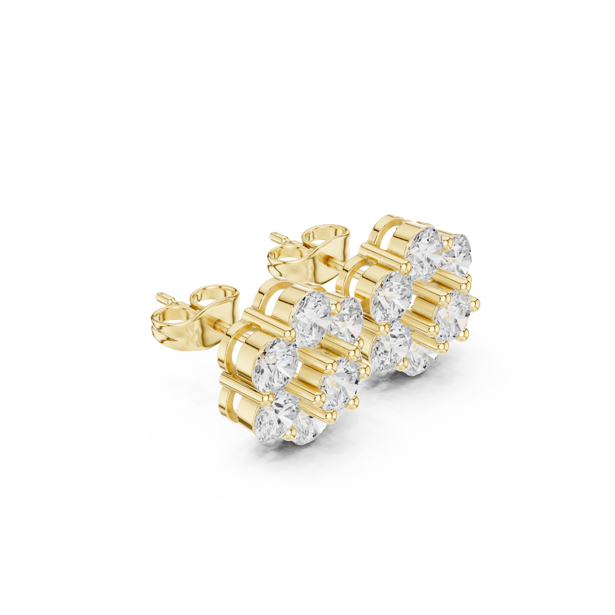 14K Solid Gold Lab Diamond Cluster Earrings, Yellow Gold, view 1