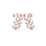 14K Solid Gold Lab Diamond Leaf Drop Earrings, Rose Gold