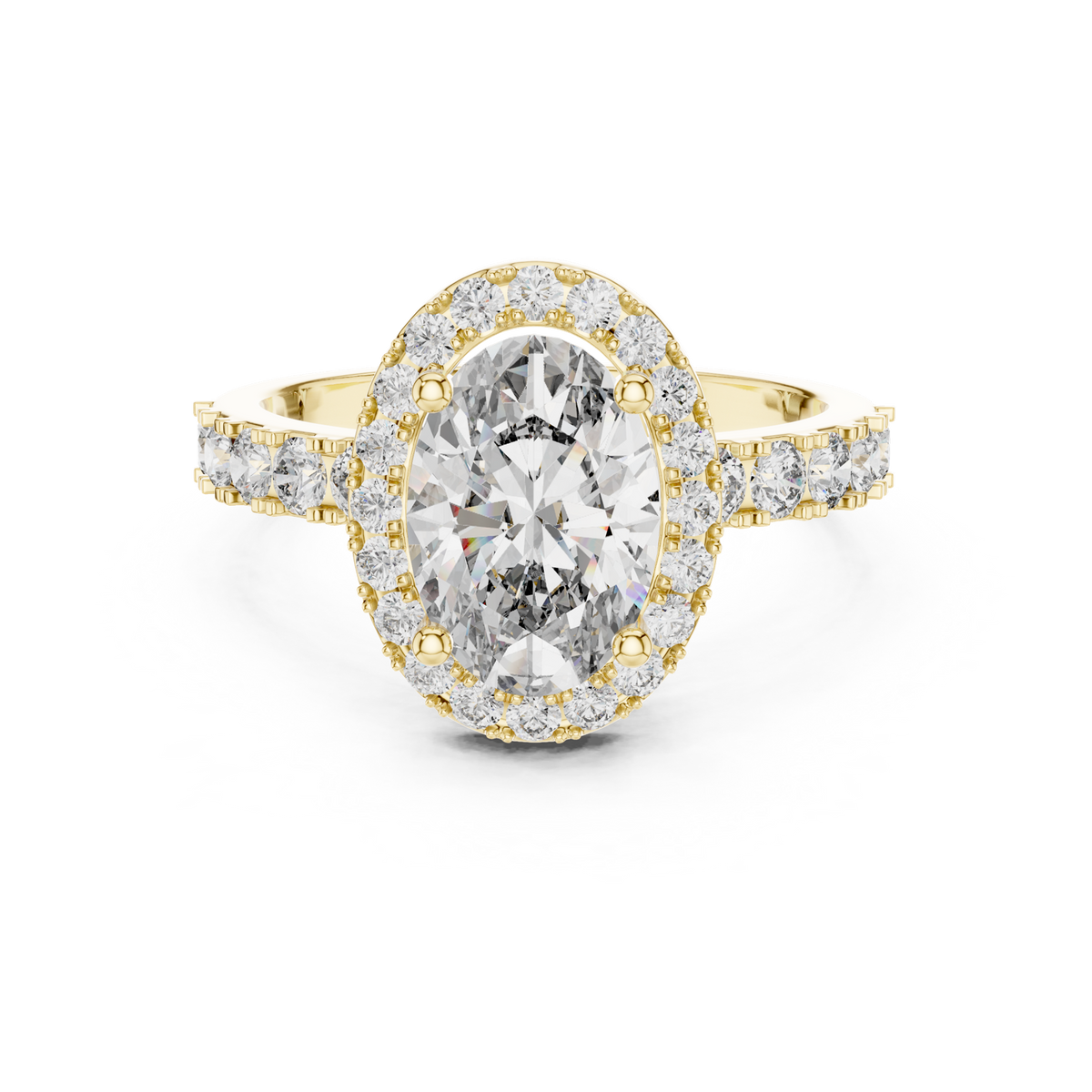 14K Solid Gold Lab Diamond Halo Ring, Yellow Gold