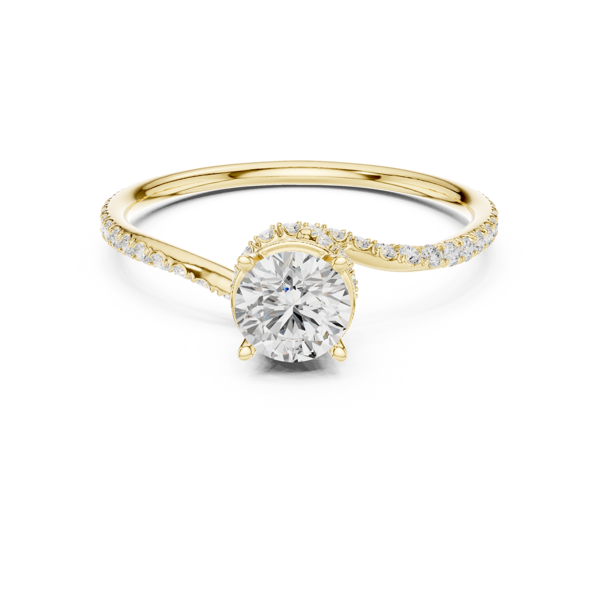 14K Solid Gold Lab Diamond Crossover Ring, Yellow Gold