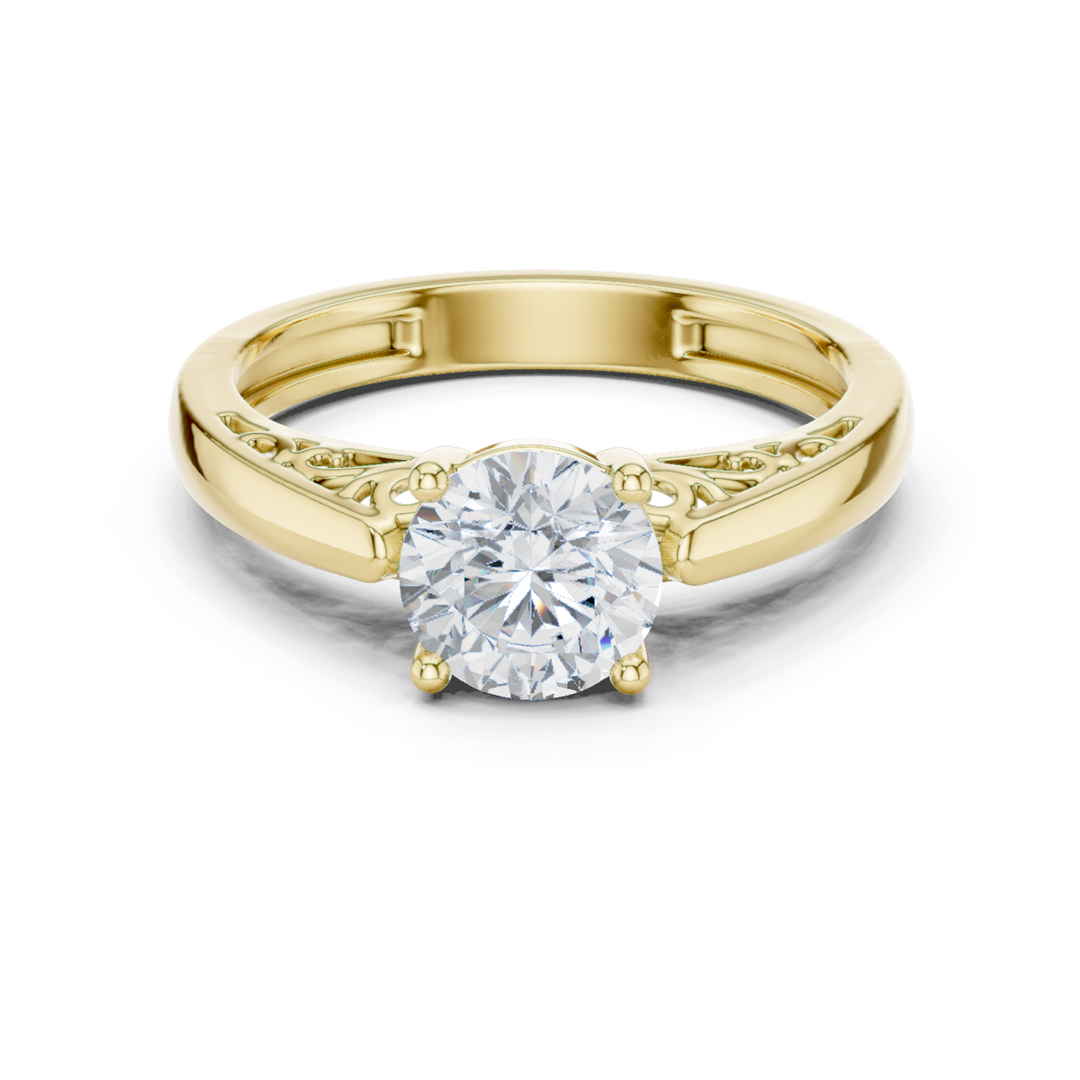 14K Solid Gold Lab Diamond Solitaire Ring, Yellow Gold