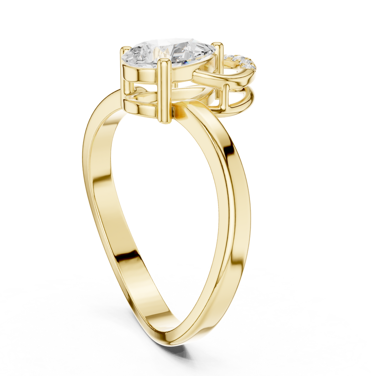 14K Solid Gold Lab Diamond Twist Ring, Yellow Gold, view 1