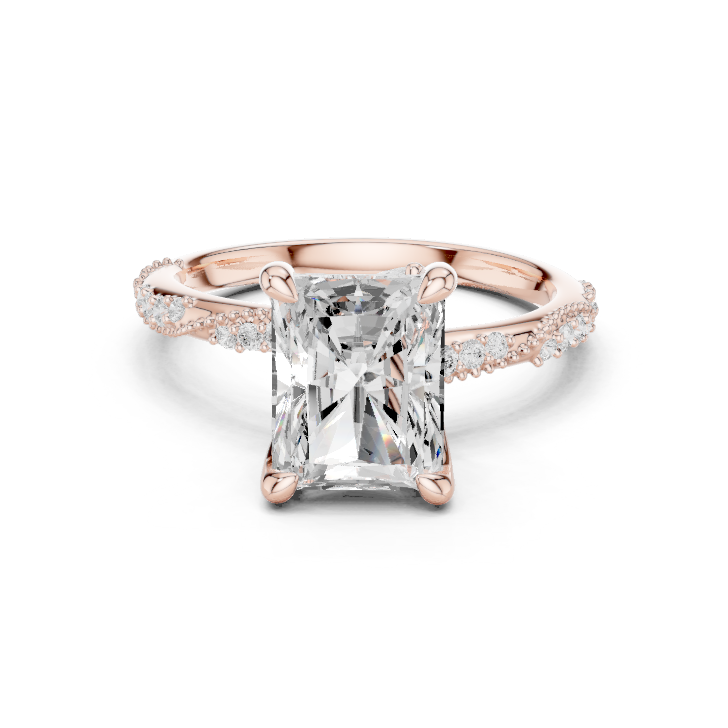 Gold Ring DDLR-167, Radiant center stone, Rose Gold