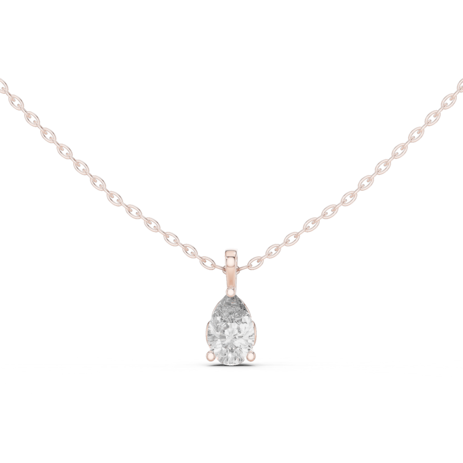 14K Solid Gold Lab Diamond Solitaire Pendant Necklace, Rose Gold