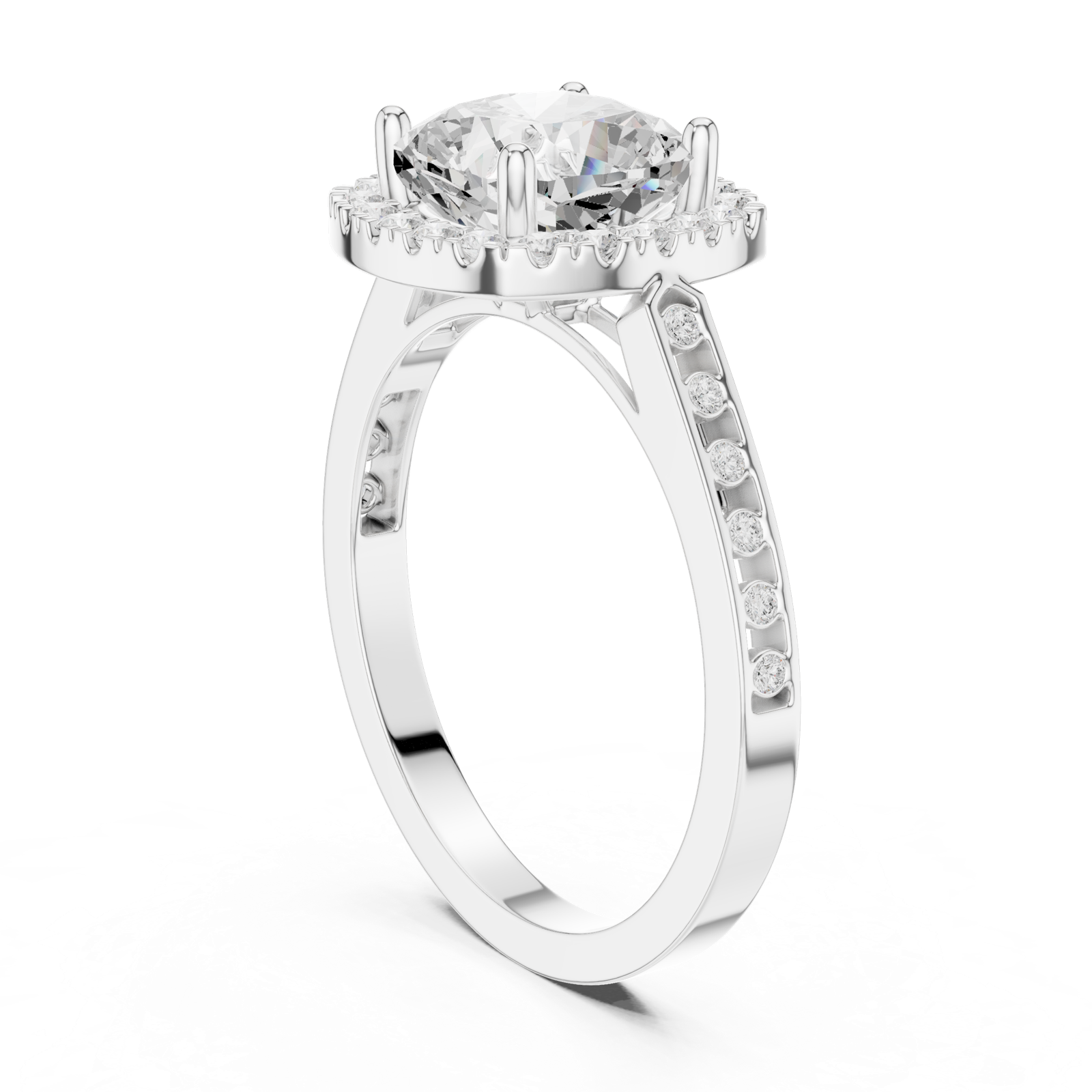 Gold Ring, Cushion center stone, White Gold, view 1
