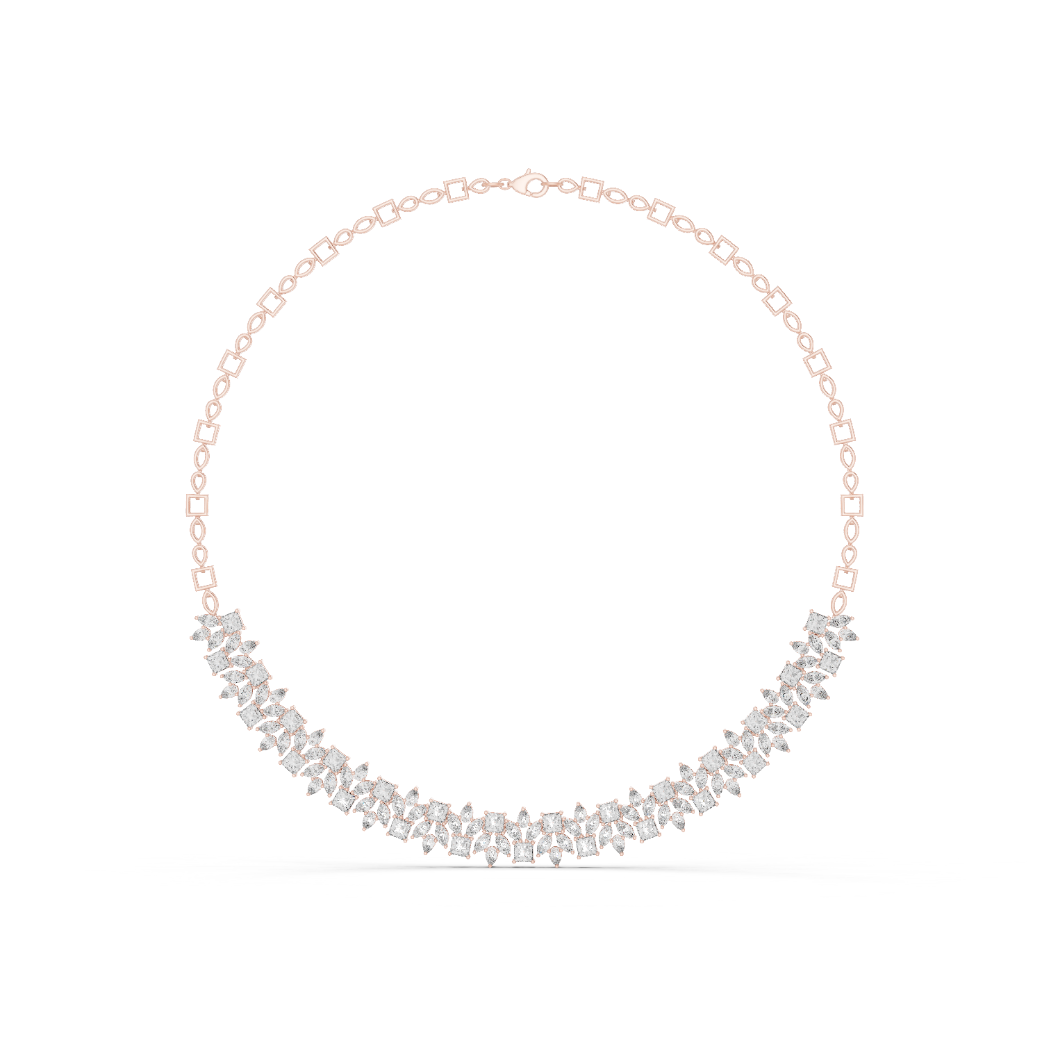 14K Solid Gold Lab Diamond Station Necklace, Rose Gold