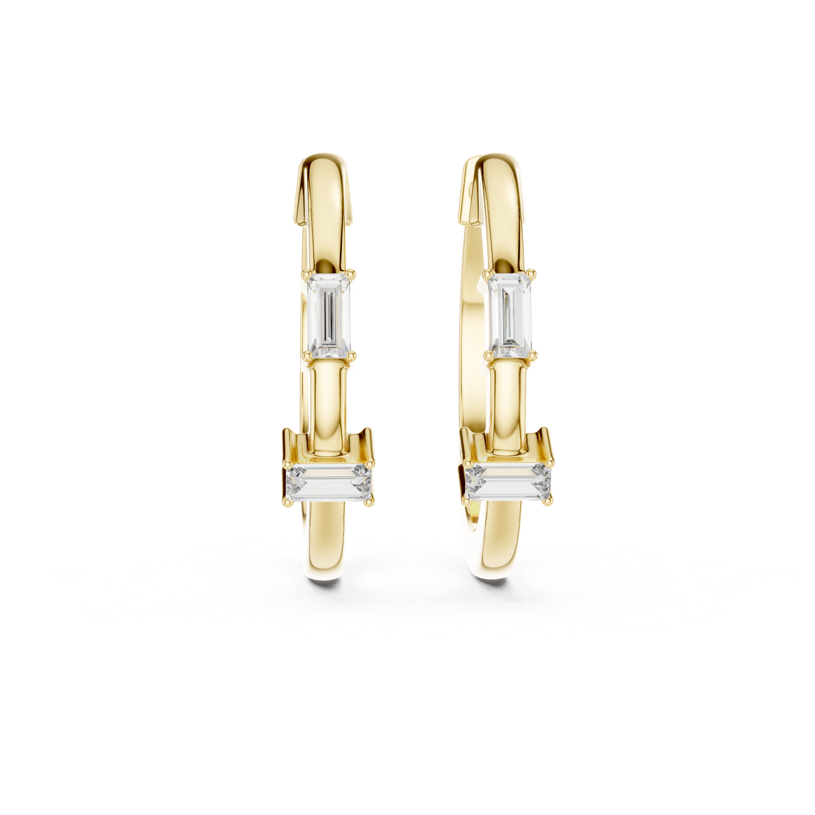 14K Solid Gold Lab Diamond Huggie Earrings, Yellow Gold