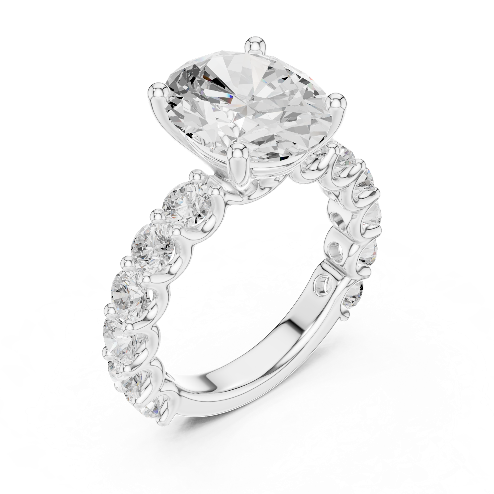 Gold Ring DDLR-087, Oval center stone, White Gold, view 2