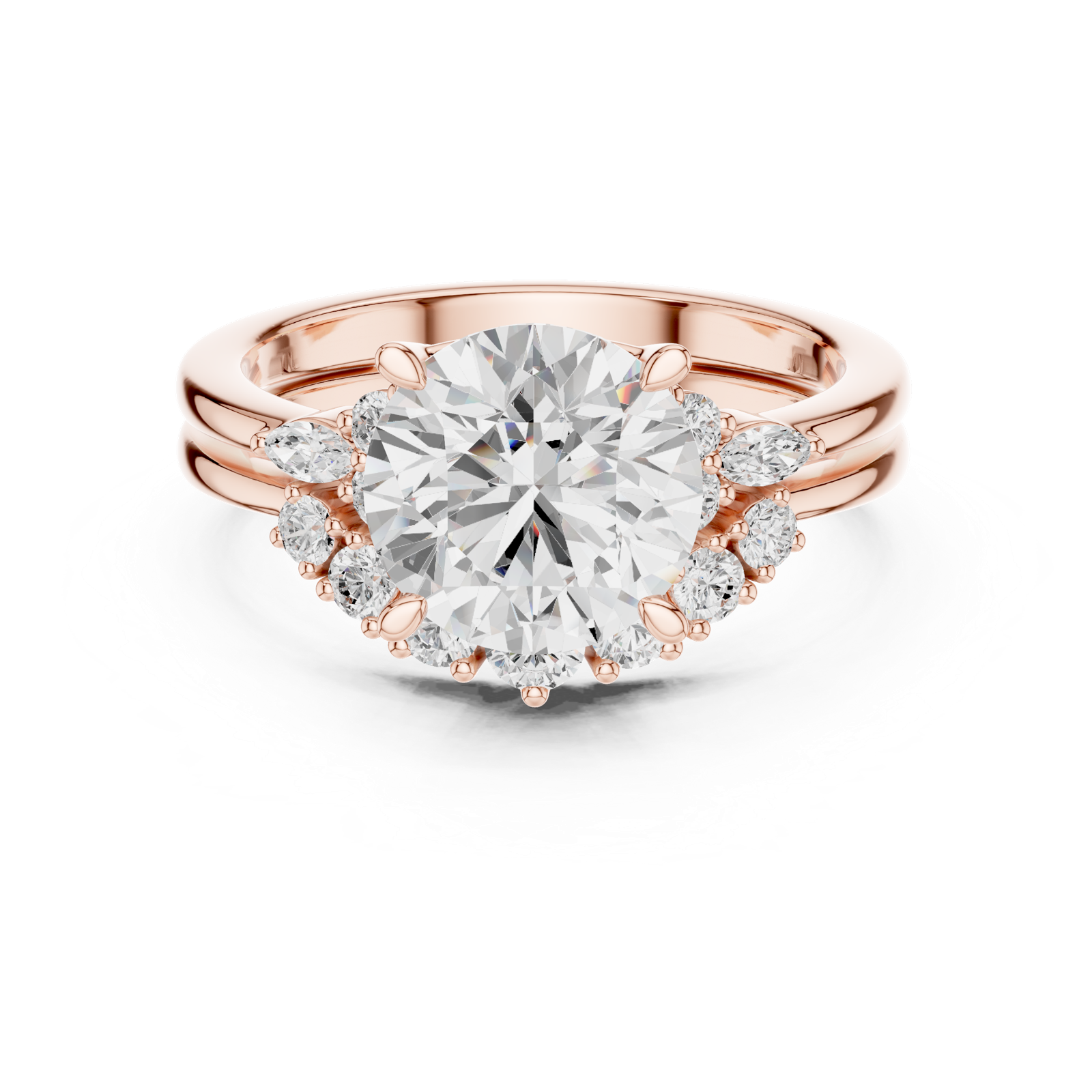 Gold Ring DDLR-440, Round center stone, Rose Gold, view 4