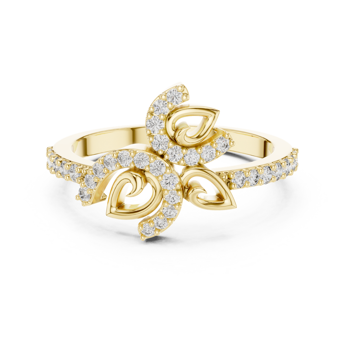 14K Solid Gold Lab Diamond Flower Cluster Ring, Yellow Gold