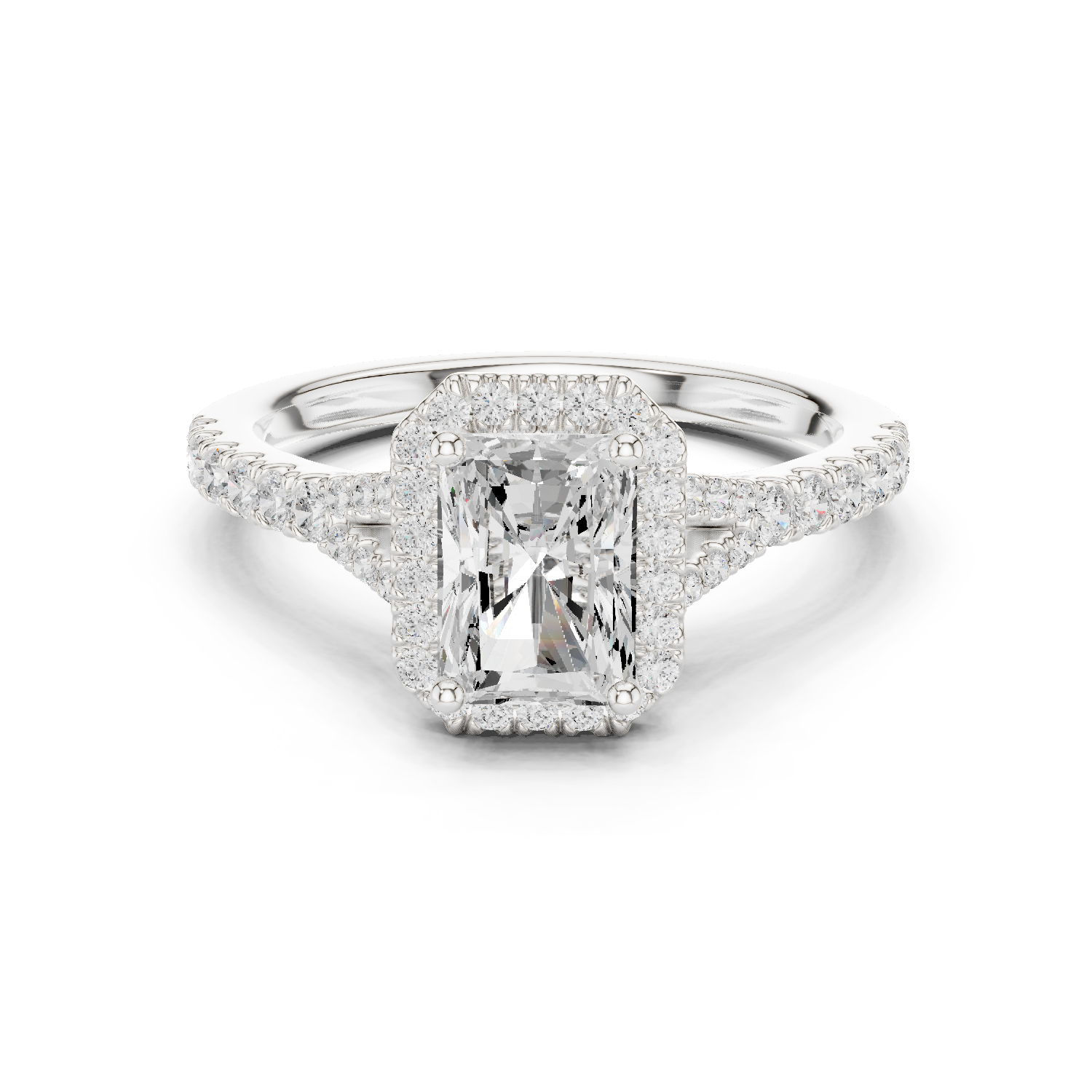 Gold Ring DDLR-043, Radiant center stone, White Gold