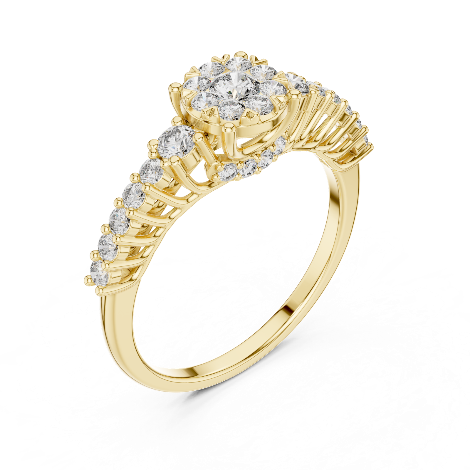 14K Solid Gold Lab Diamond Cluster Ring, Yellow Gold, view 2