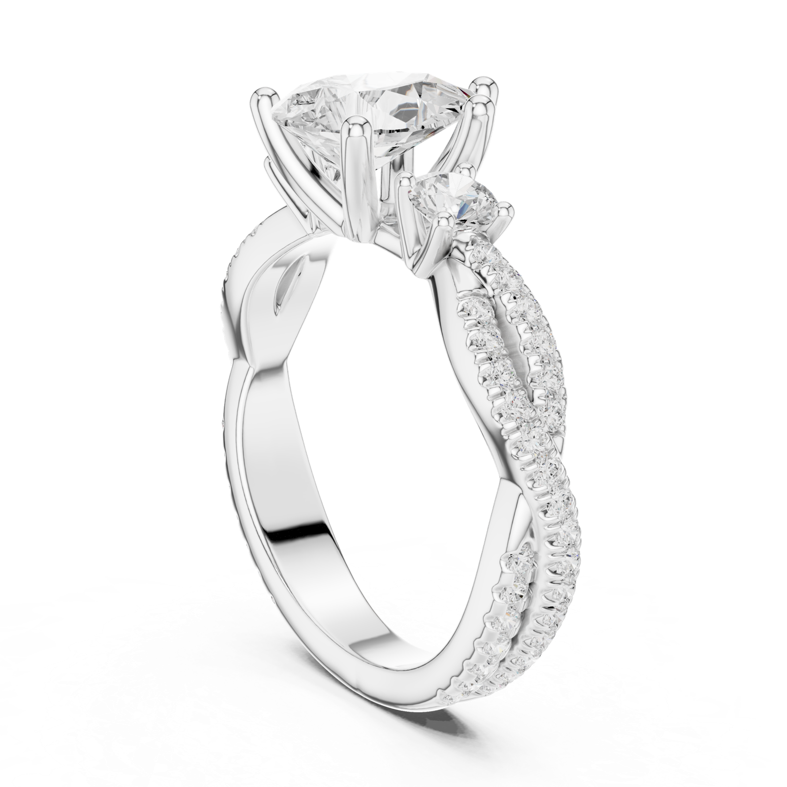Gold Ring DDLR-281, Pear center stone, White Gold, view 1