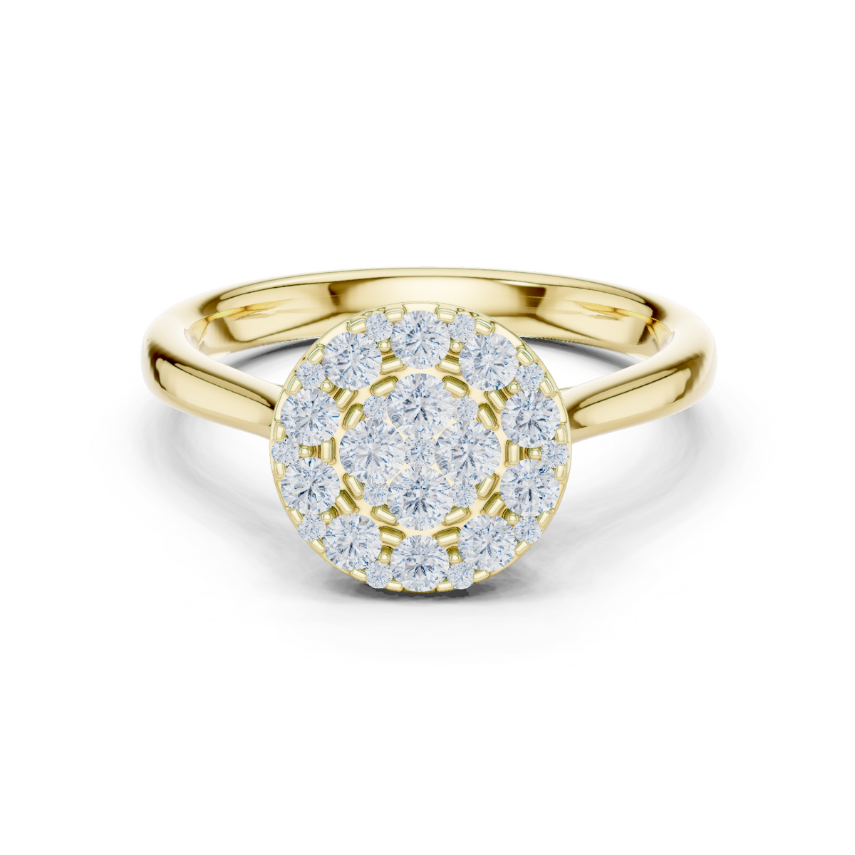 14K Solid Gold Lab Diamond Halo Ring, Yellow Gold