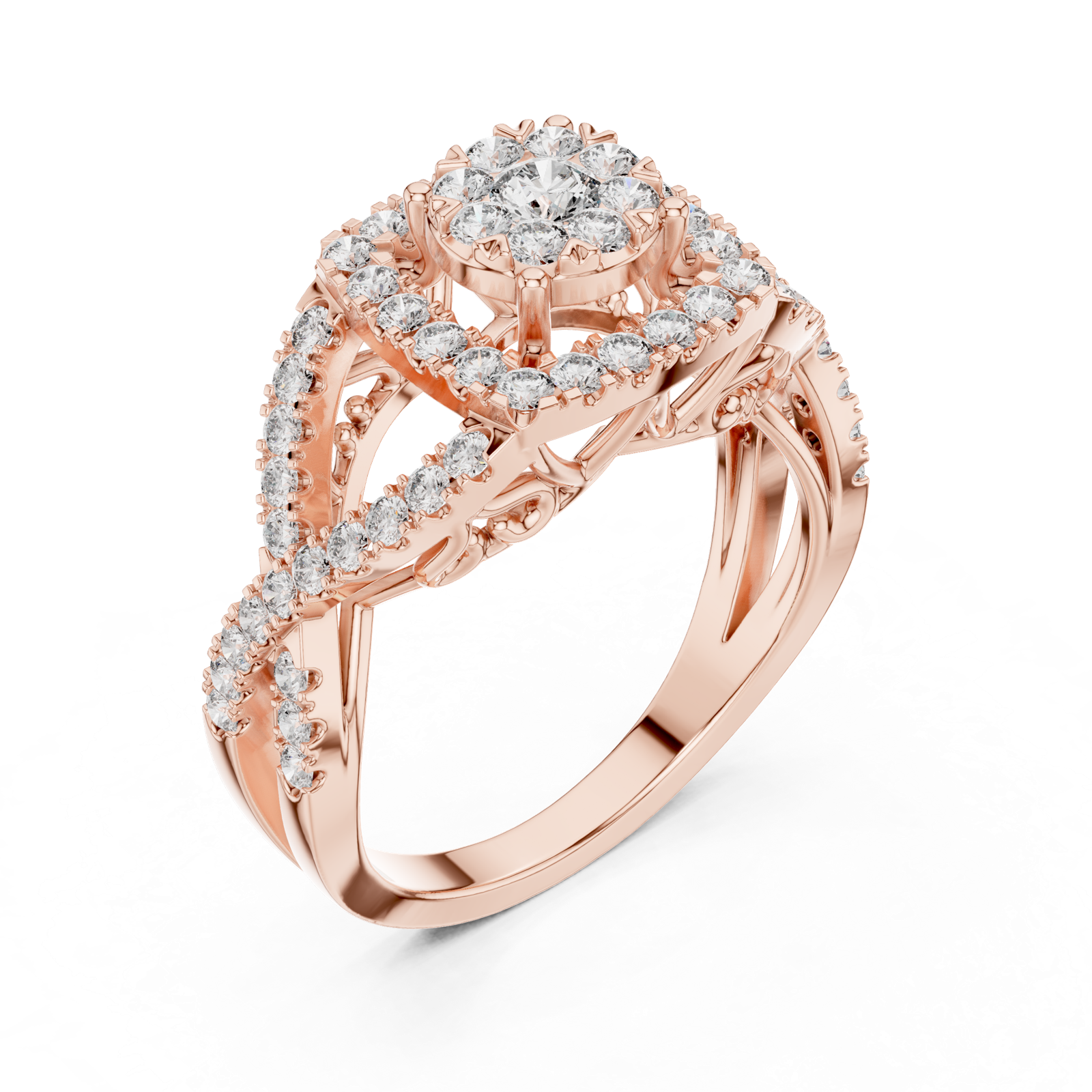 14K Solid Gold Lab Diamond Halo Ring, Rose Gold, view 2