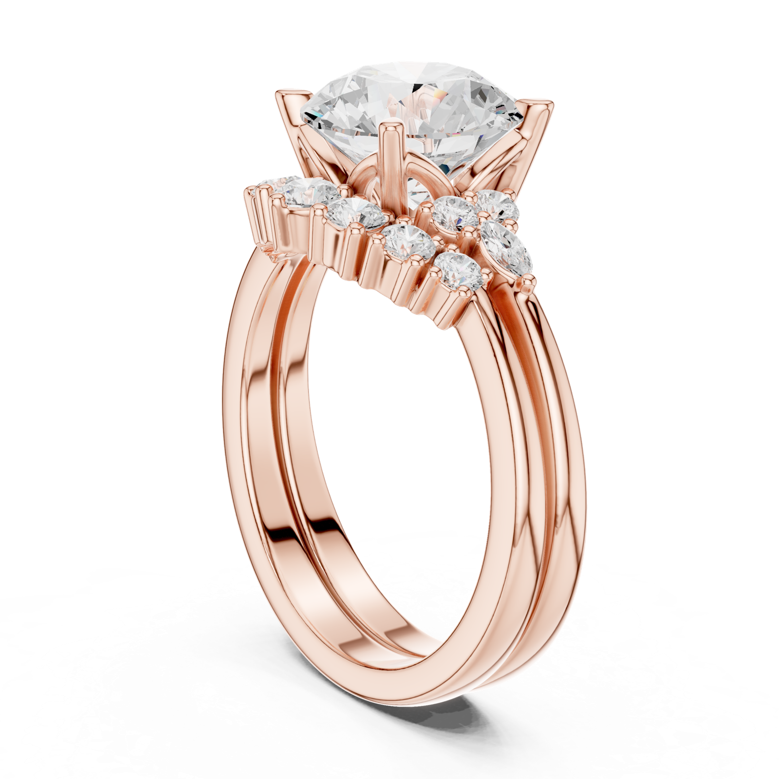 Gold Ring DDLR-440, Round center stone, Rose Gold, view 1