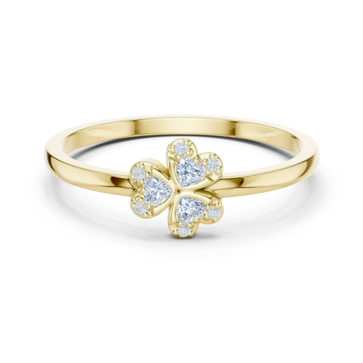 14K Solid Gold Lab Diamond Clover Cluster Ring, Yellow Gold