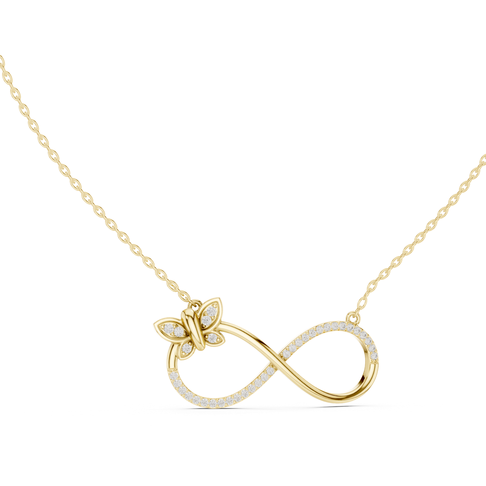 14K Solid Gold Lab Diamond Infinity Pendant Necklace, Yellow Gold, view 1