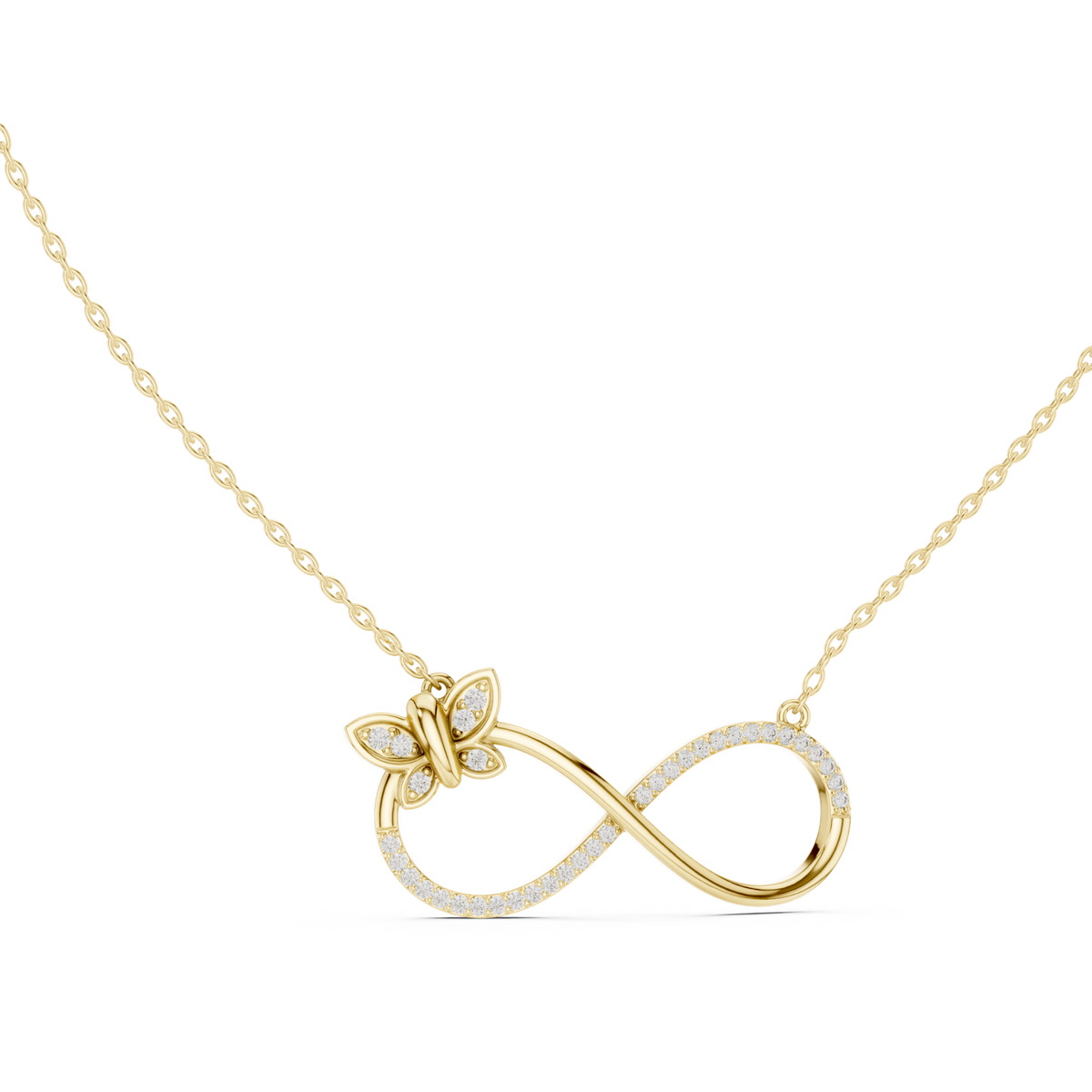 14K Solid Gold Lab Diamond Infinity Pendant Necklace, Yellow Gold, view 1
