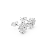 14K Solid Gold Lab Diamond Flower Cluster Earrings, White Gold, view 1